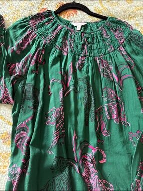 crown & ivy Emerald Green Top with Pink Tiger Print